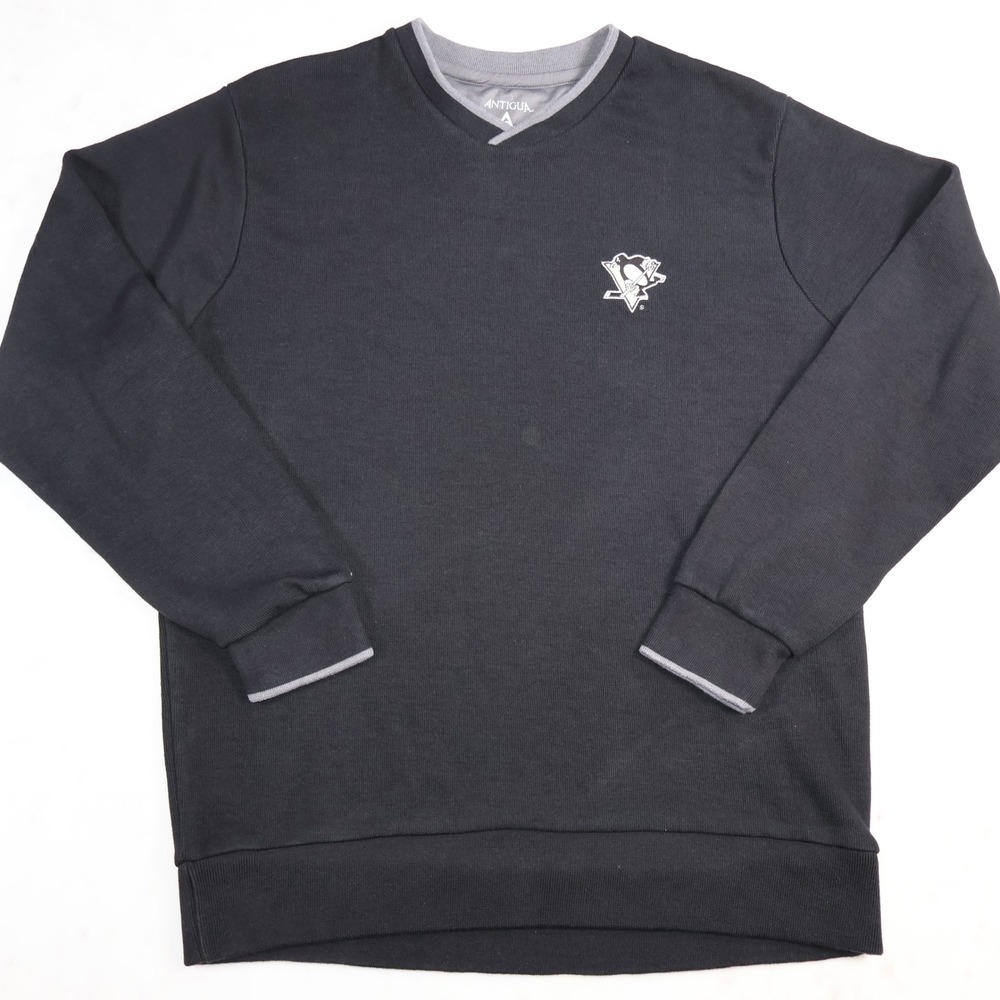 Antigua Pittsburgh Penguins NHL Sweatshirt Mens Large Black V-Neck Pullover